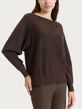 Women's Brown Four Seasons Lurex Batwing-Sleeve Sweater - Ragno