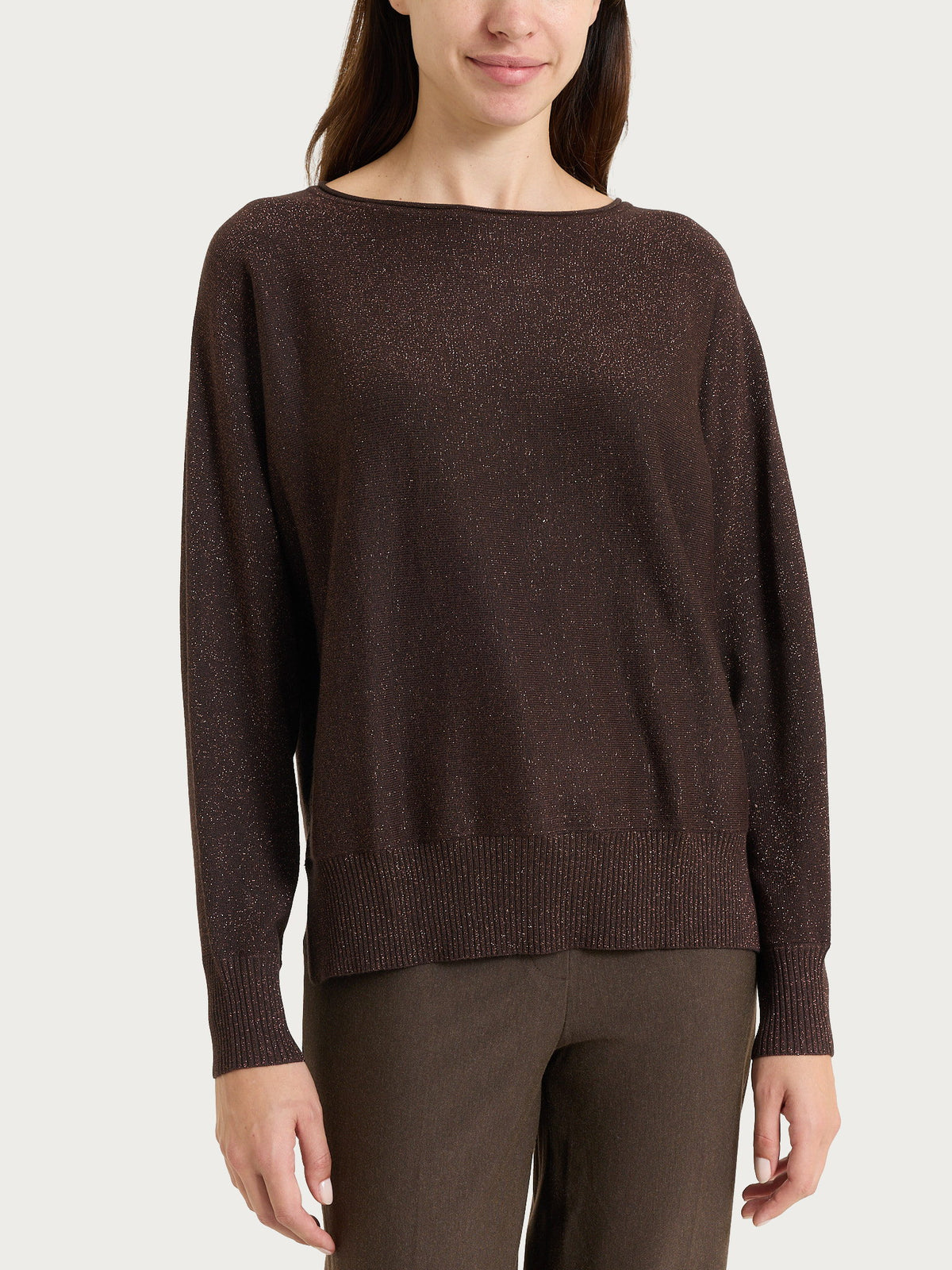 Maglia con manica pipistello in Lurex Four Seasons Marroni Donna - Ragno