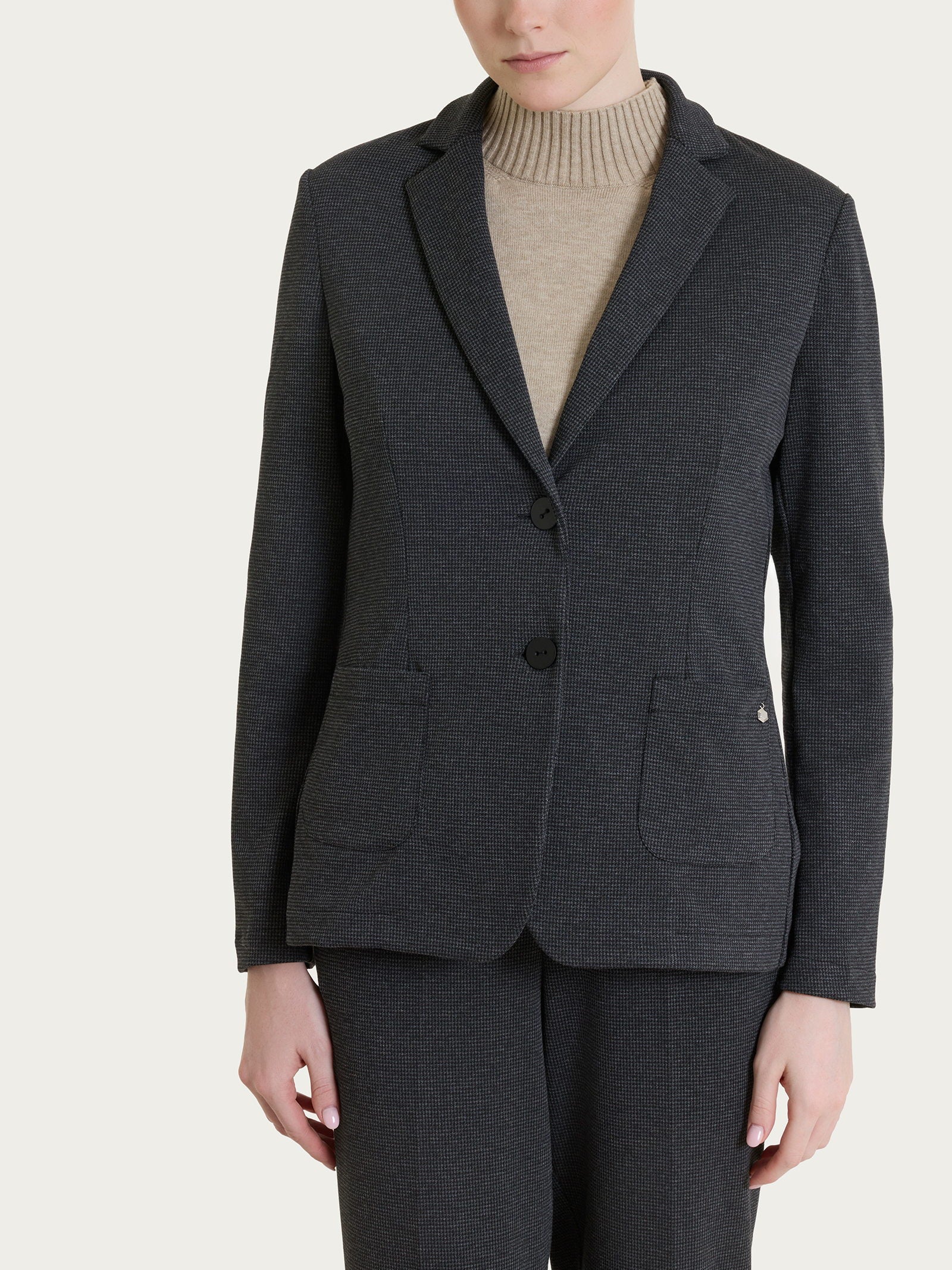Blazer con due bottoni e micro pied de poule in Jacquard Neri Donna - Ragno