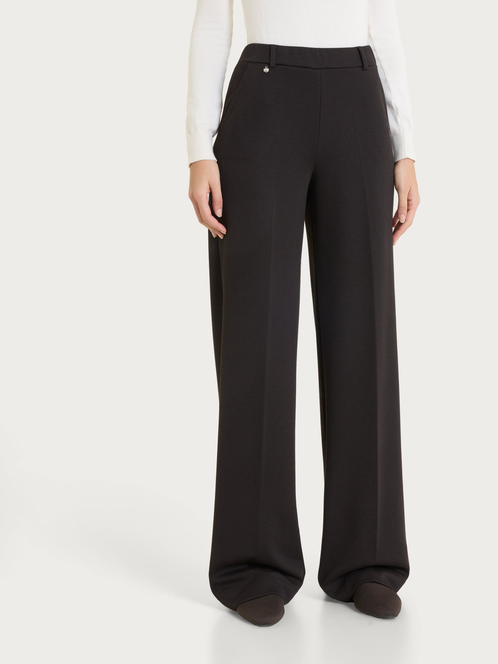 Pantalone a palazzo con tasche e micro pattern in Jacquard Marroni Donna - Ragno