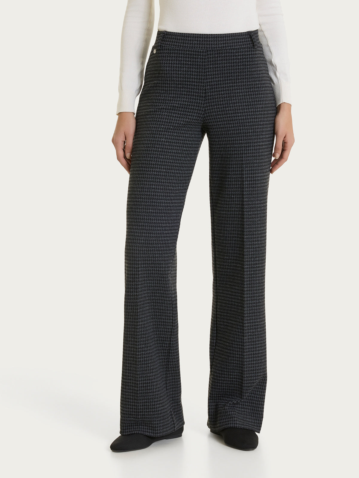 Pantalone ampio con pied de poule in Jacquard Neri Donna - Ragno