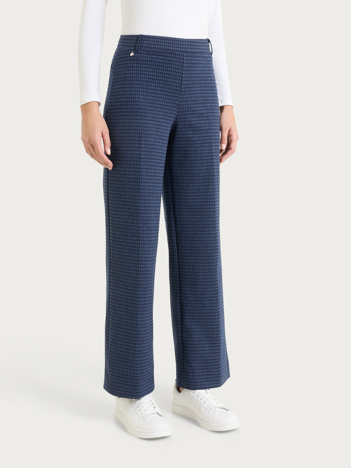 Weite Damenhose mit Hahnenfußmuster aus blauem Jacquard – Ragno
