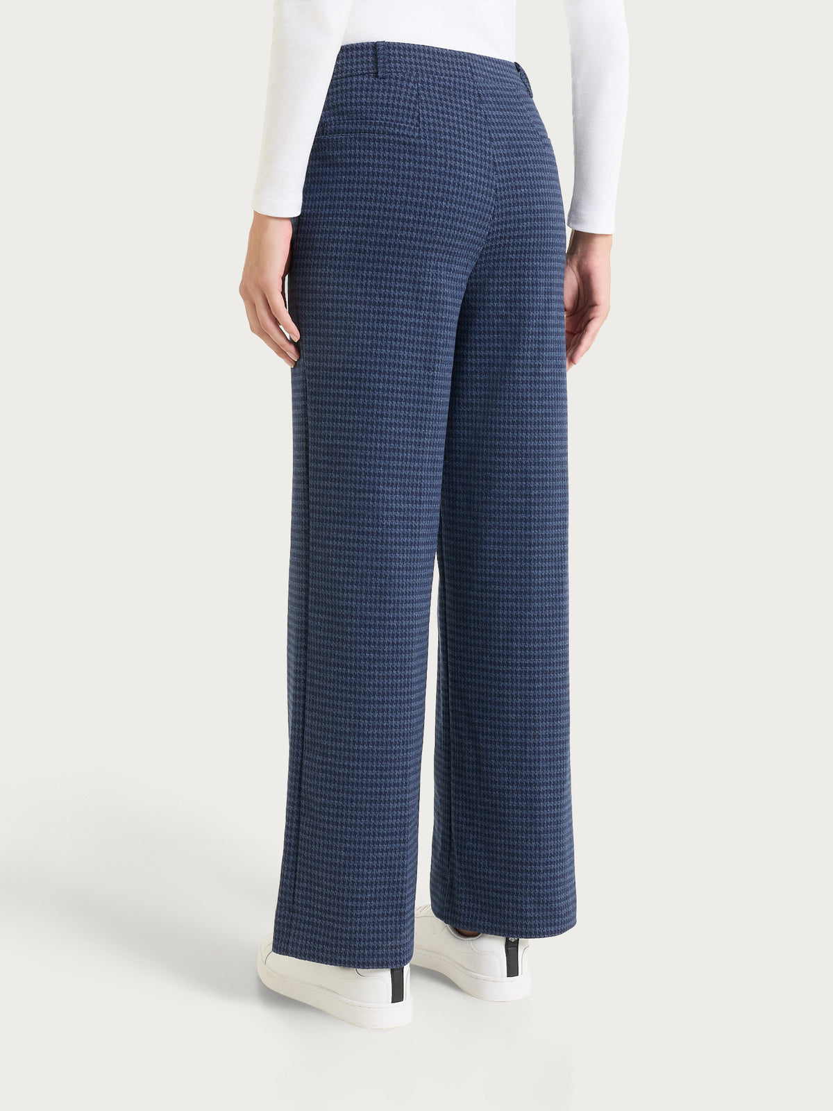 Weite Damenhose mit Hahnenfußmuster aus blauem Jacquard – Ragno