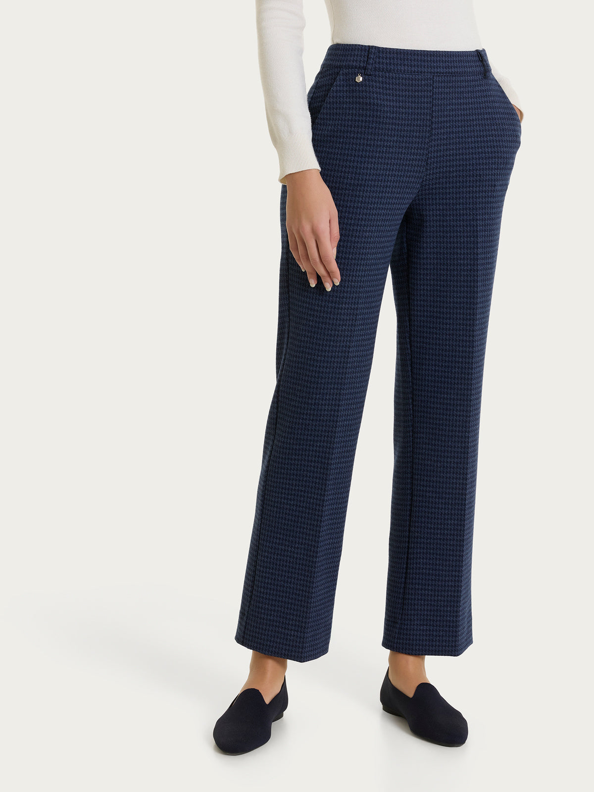 Pantalone flare con tasche e pied de poule in Jacquard Blu Donna - Ragno