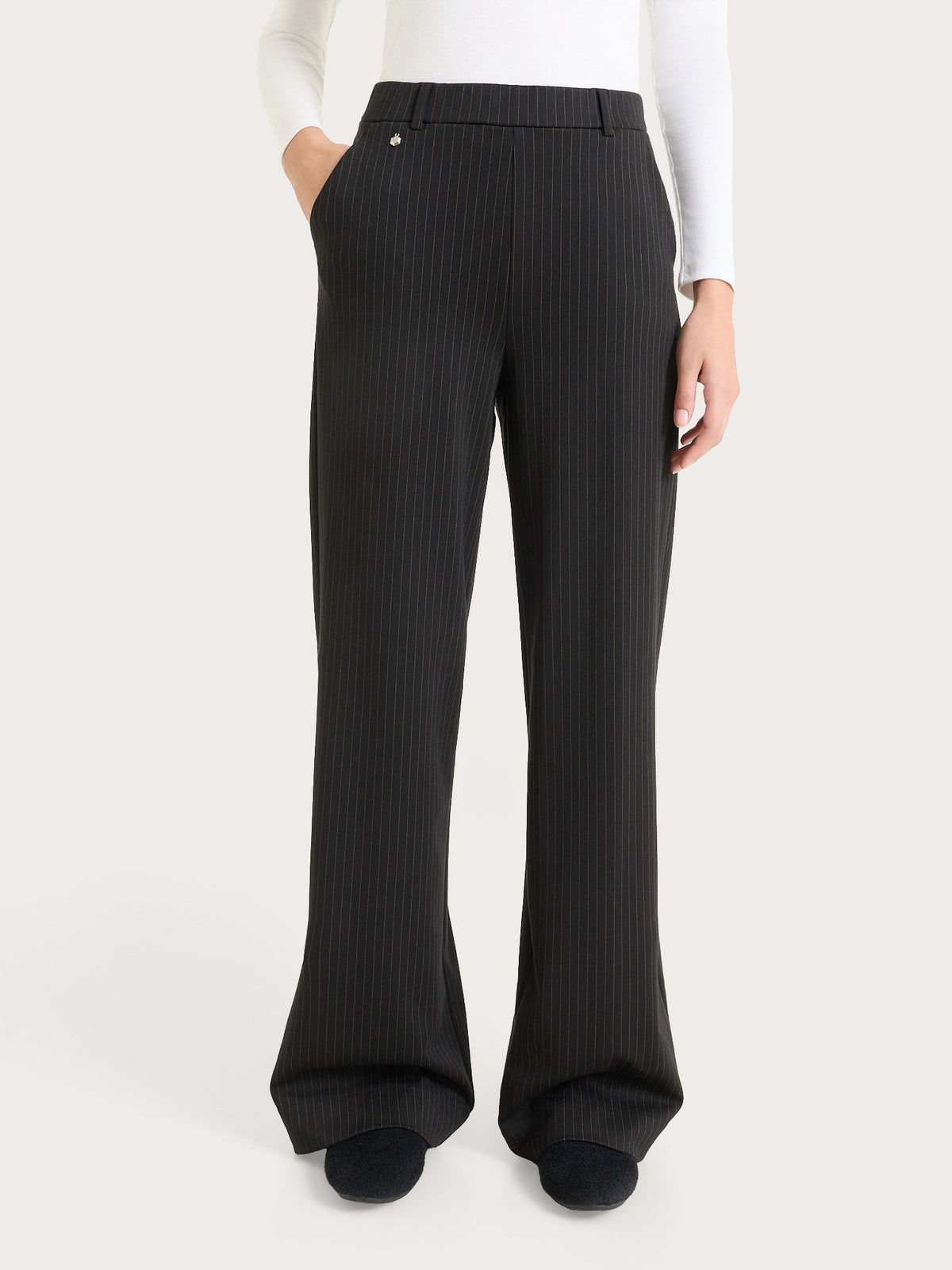 Pantalone gessato a palazzo con tasche in Jacquard Neri Donna - Ragno