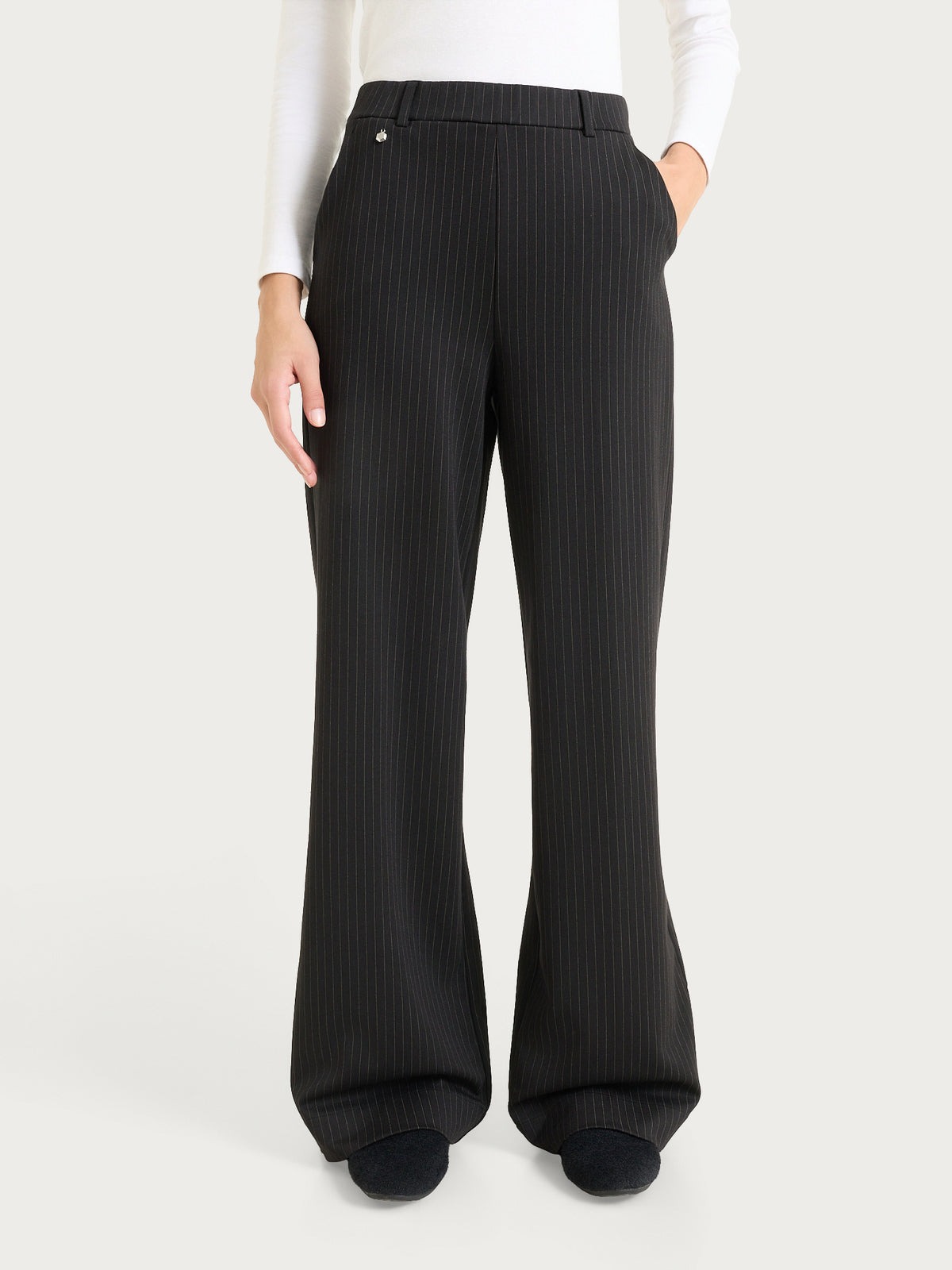 Pantalone gessato a palazzo con tasche in Jacquard Neri Donna - Ragno