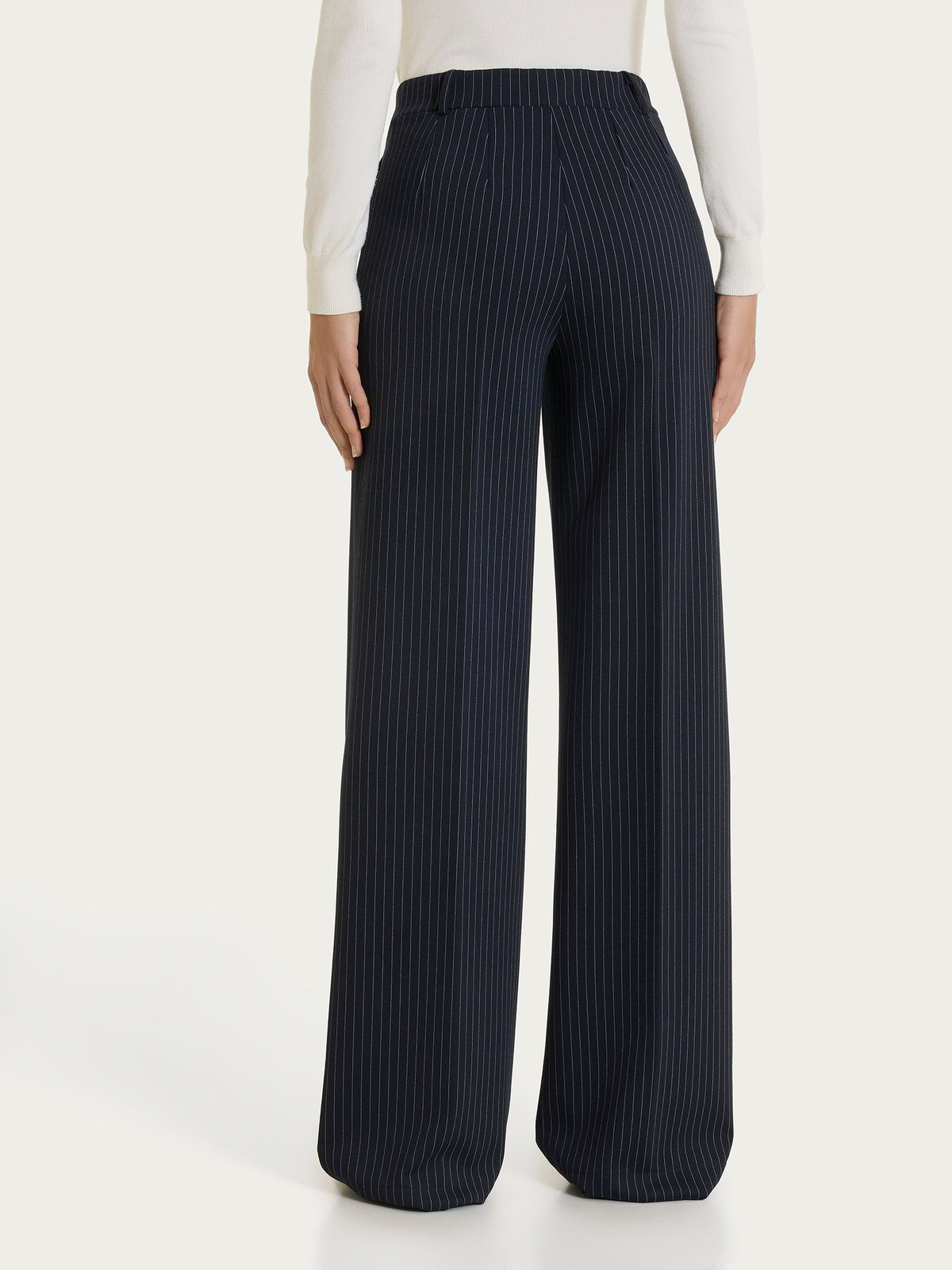 Women's Blue Jacquard Pinstriped Palazzo Pants with Pockets - Ragno