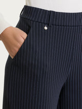 Women's Blue Jacquard Pinstriped Palazzo Pants with Pockets - Ragno