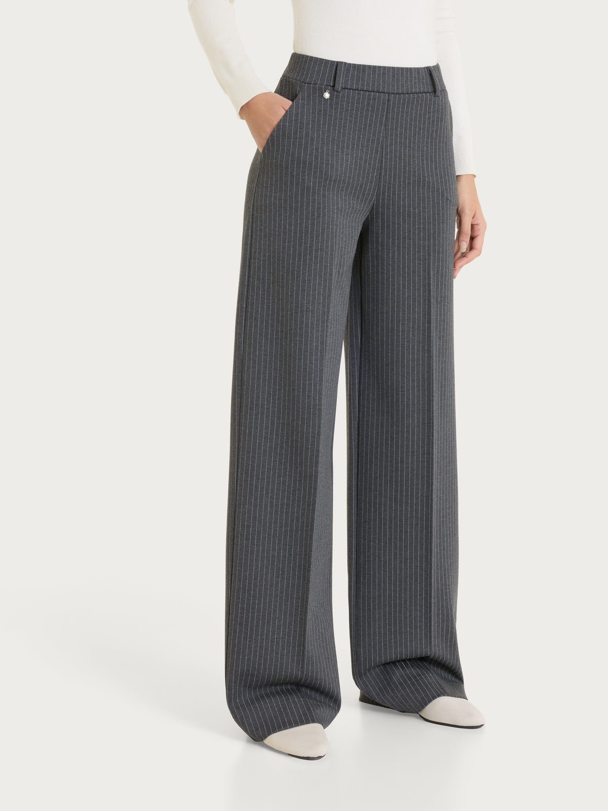 Pantalone gessato a palazzo con tasche in Jacquard Neri Donna - Ragno