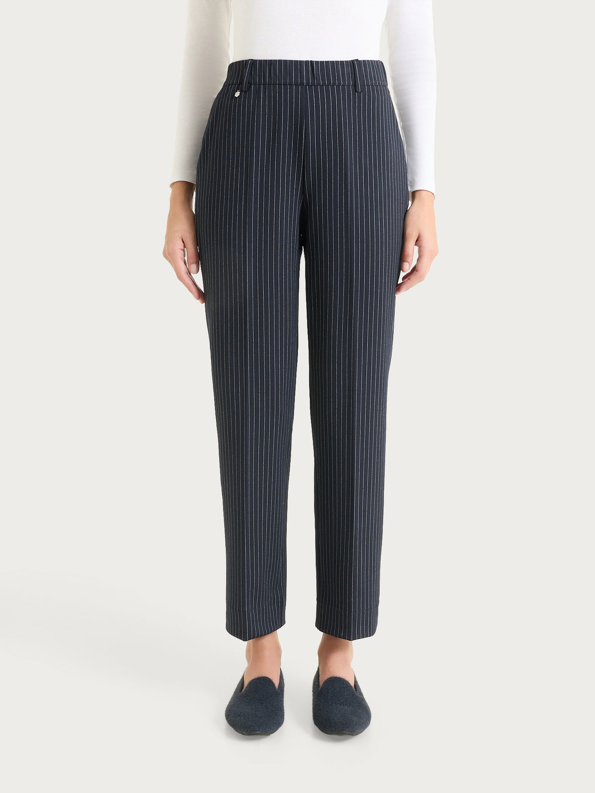Pantalone gessato dritto con tasche in Jacquard Blu Donna - Ragno