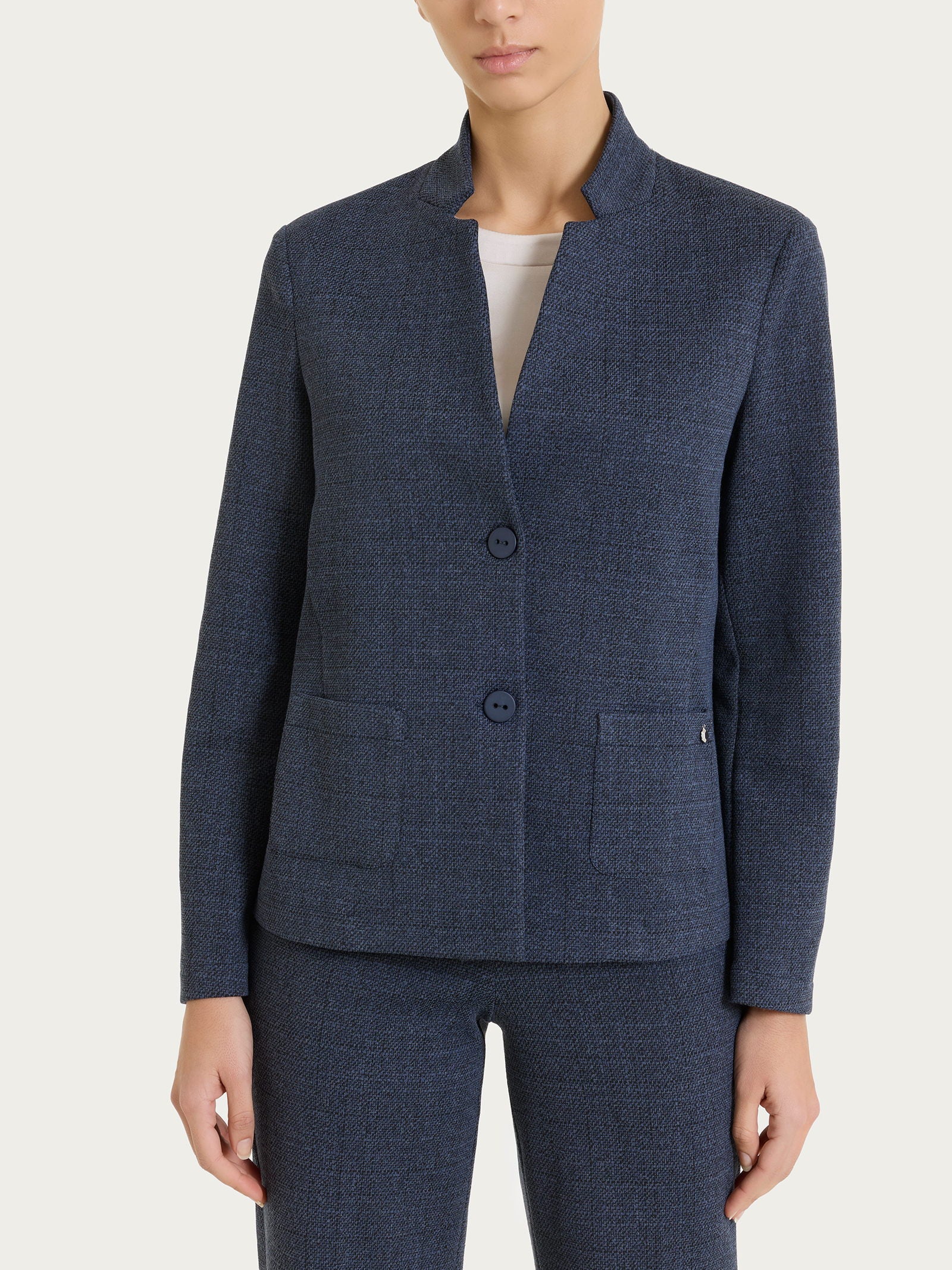 Blazer corto con revers alzato in Eco Jacquard Blu Donna - Ragno