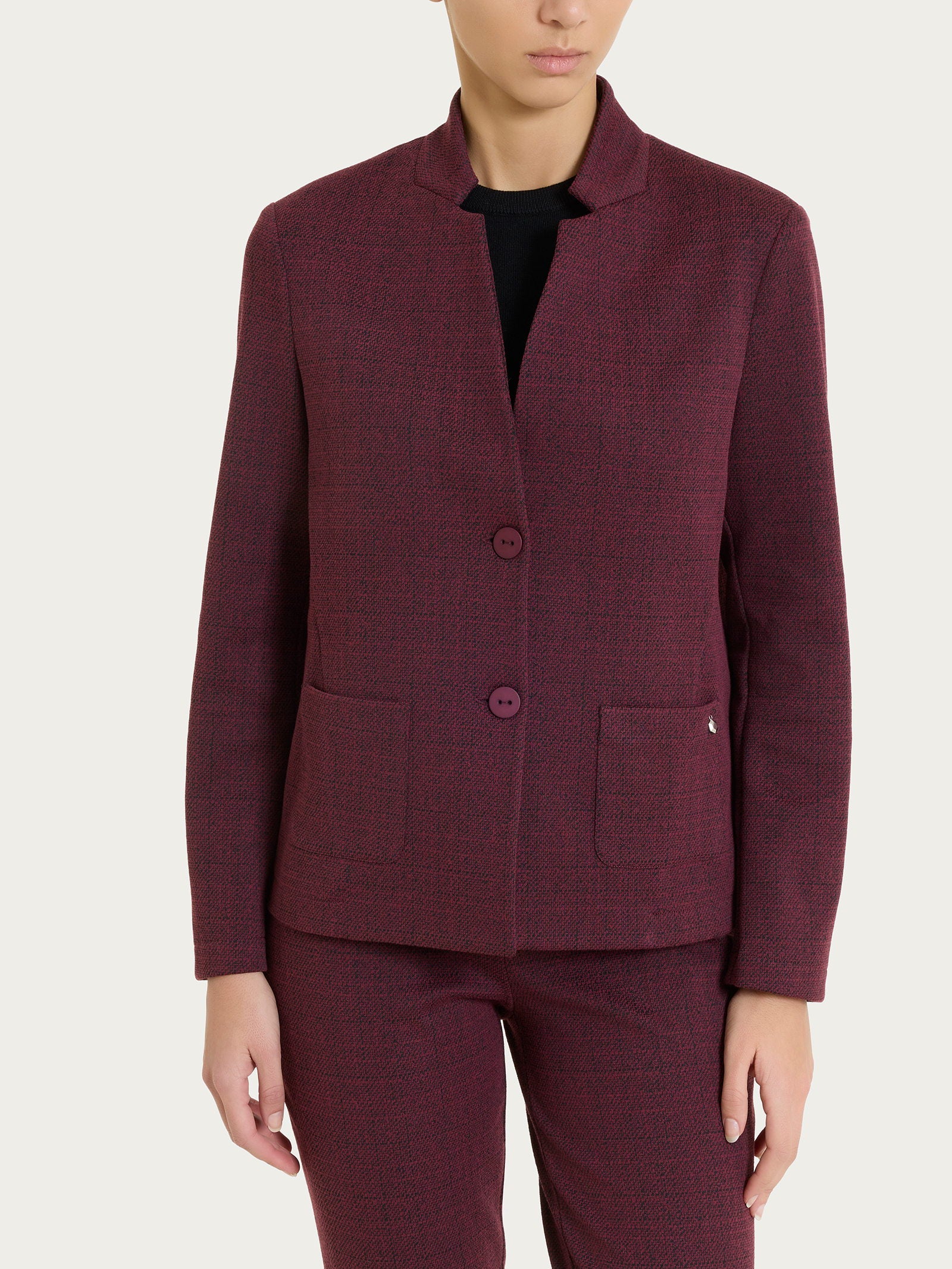 Blazer corto con revers alzato in Eco Jacquard Viola Donna - Ragno