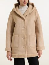 FuzzyCoat Women's Double-Faced Hooded Jacket with Curly Effect in Brown - Ragno