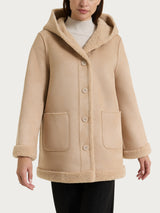 FuzzyCoat Women's Double-Faced Hooded Jacket with Curly Effect in Brown - Ragno