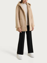 FuzzyCoat Women's Double-Faced Hooded Jacket with Curly Effect in Brown - Ragno