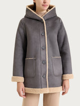 FuzzyCoat Women's Double-Sided Curly-Effect Hooded Jacket - Nero