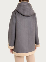 FuzzyCoat Giaccone con cappuccio double-face effetto Curly Neri Donna - Ragno