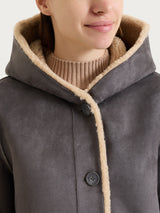 FuzzyCoat Giaccone con cappuccio double-face effetto Curly Neri Donna - Ragno