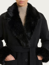 SoftCoat Cappotto lungo con revers effetto fuzzy Neri Donna - Ragno