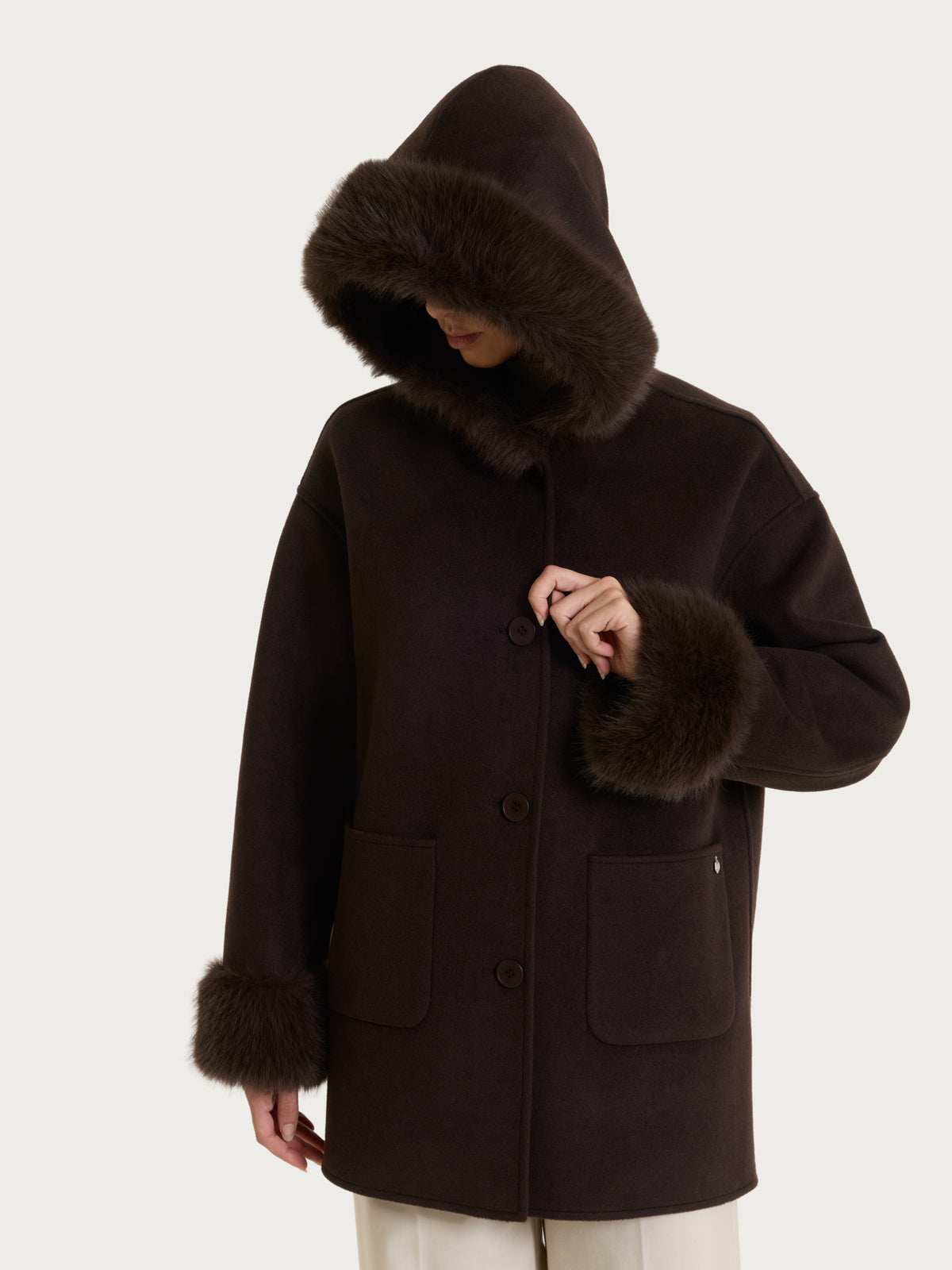 SoftCoat Cappotto con cappuccio effetto fuzzy  Marroni Donna - Ragno