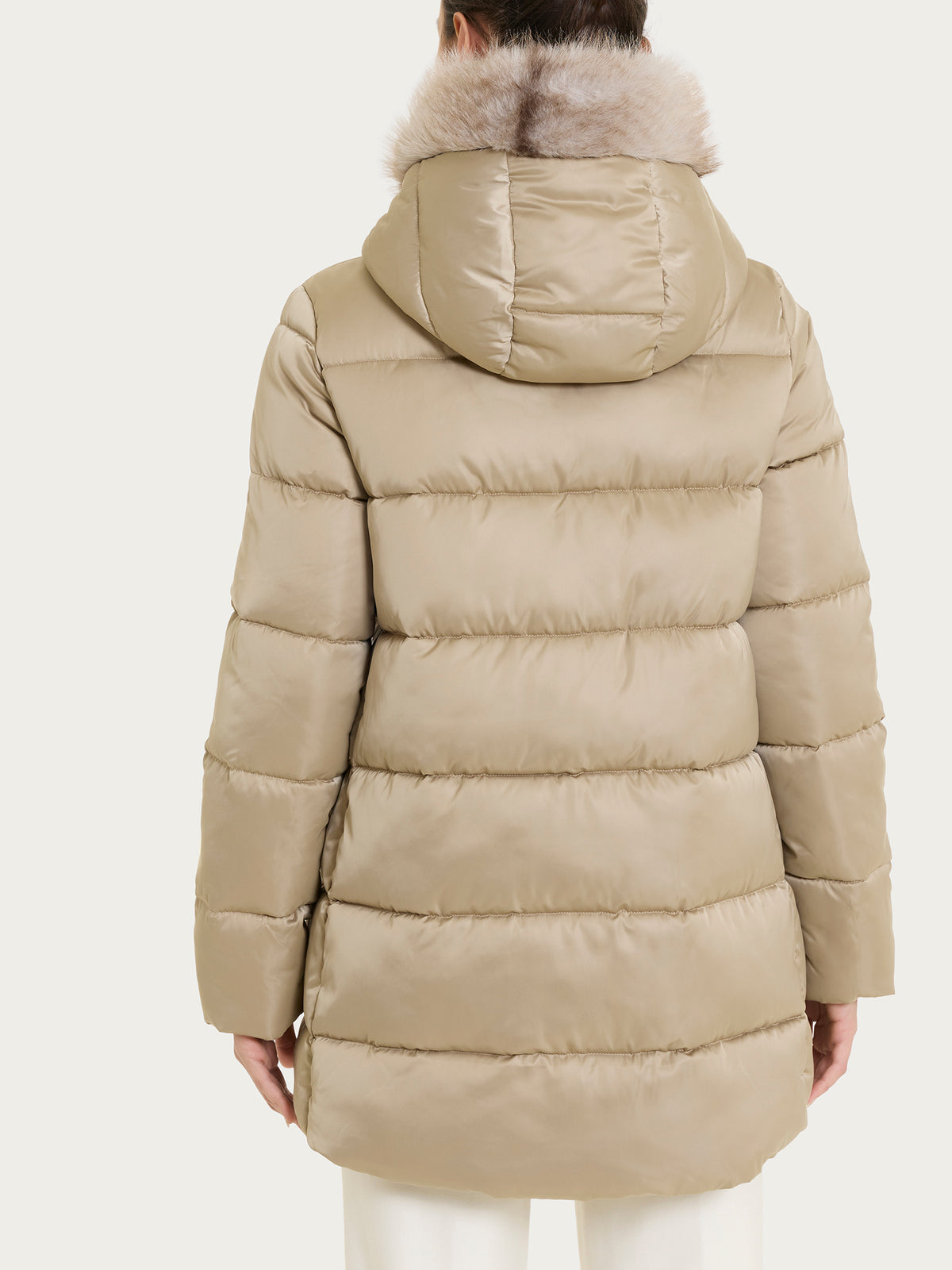 Satin Puffer piumino con cappuccio e dettagli effetto fuzzy Gialli Donna - Ragno