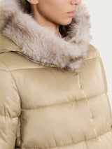 Satin Puffer piumino con cappuccio e dettagli effetto fuzzy Gialli Donna - Ragno