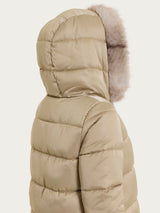 Satin Puffer piumino con cappuccio e dettagli effetto fuzzy Gialli Donna - Ragno