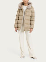 Satin Puffer piumino con cappuccio e dettagli effetto fuzzy Gialli Donna - Ragno