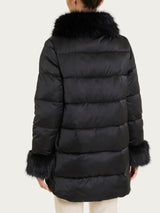 Satin Puffer piumino con dettagli effetto fuzzy Neri Donna - Ragno