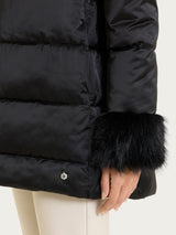 Satin Puffer piumino con dettagli effetto fuzzy Neri Donna - Ragno