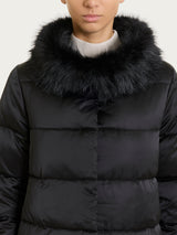 Satin Puffer piumino con dettagli effetto fuzzy Neri Donna - Ragno