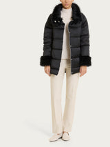 Satin Puffer piumino con dettagli effetto fuzzy Neri Donna - Ragno