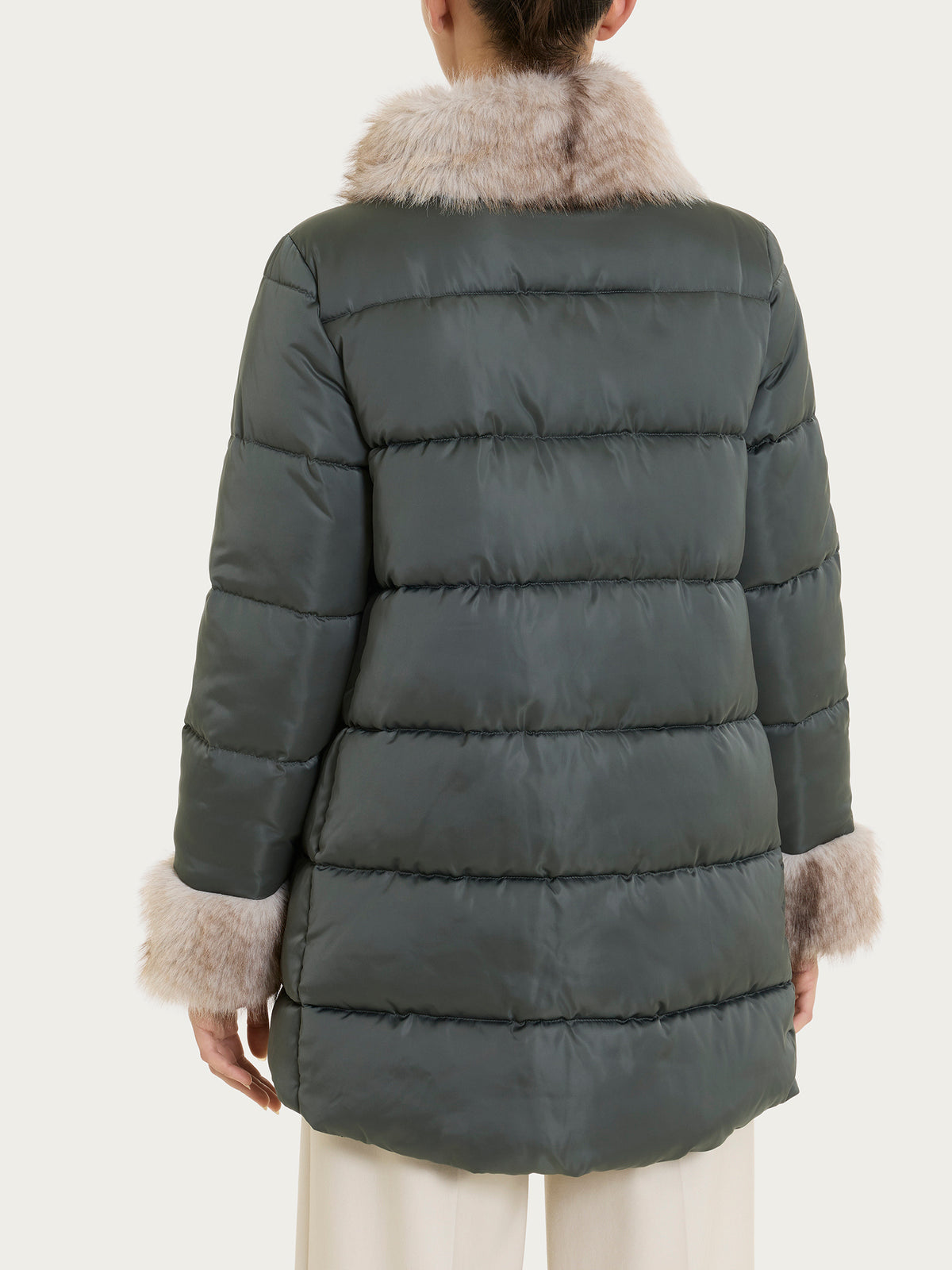 Satin Puffer piumino con dettagli effetto fuzzy Grigi Donna - Ragno