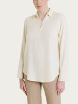 Blusa con scollo a serafino in Light Flannel Bianchi Donna - Ragno