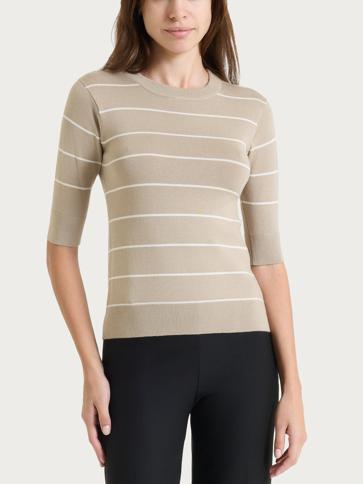 Kurzärmeliger Pullover mit feinen Streifen „Four Seasons Grigi“ für Damen – Ragno