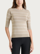 Four Seasons Gray Women's Short-Sleeve Fine-Striped Sweater - Ragno