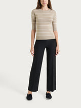 Four Seasons Gray Women's Short-Sleeve Fine-Striped Sweater - Ragno