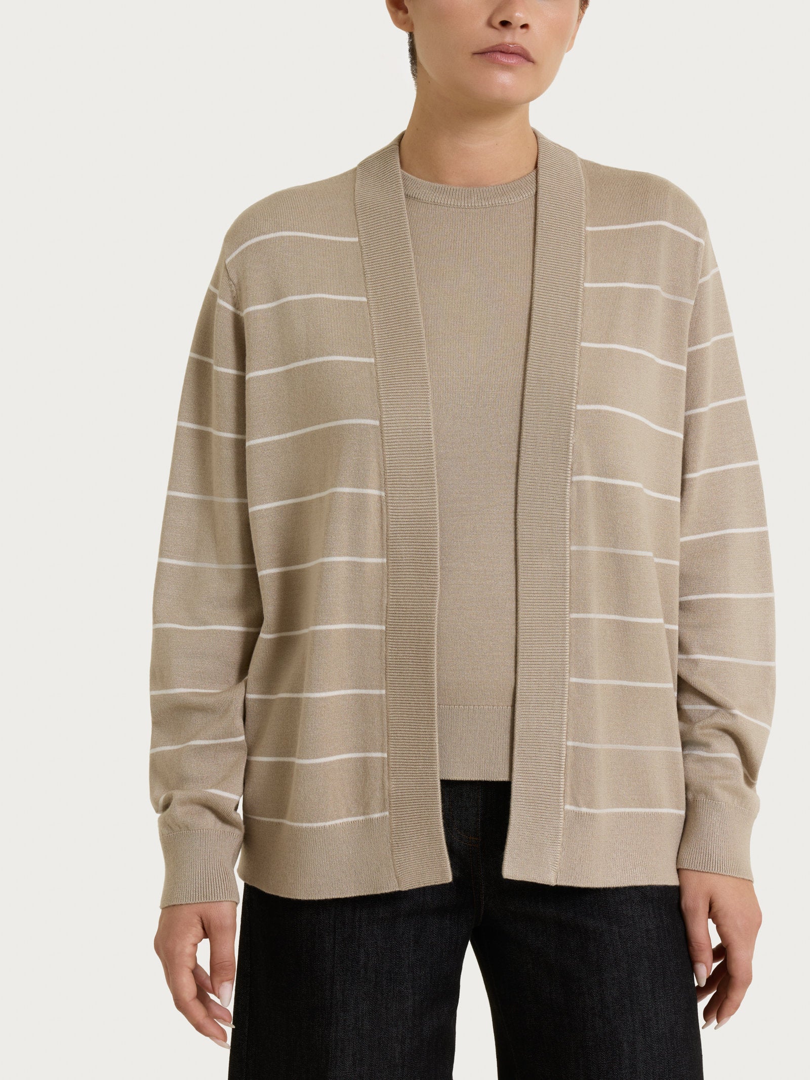 Cardigan aperto con righe fini Four Seasons Grigi Donna - Ragno