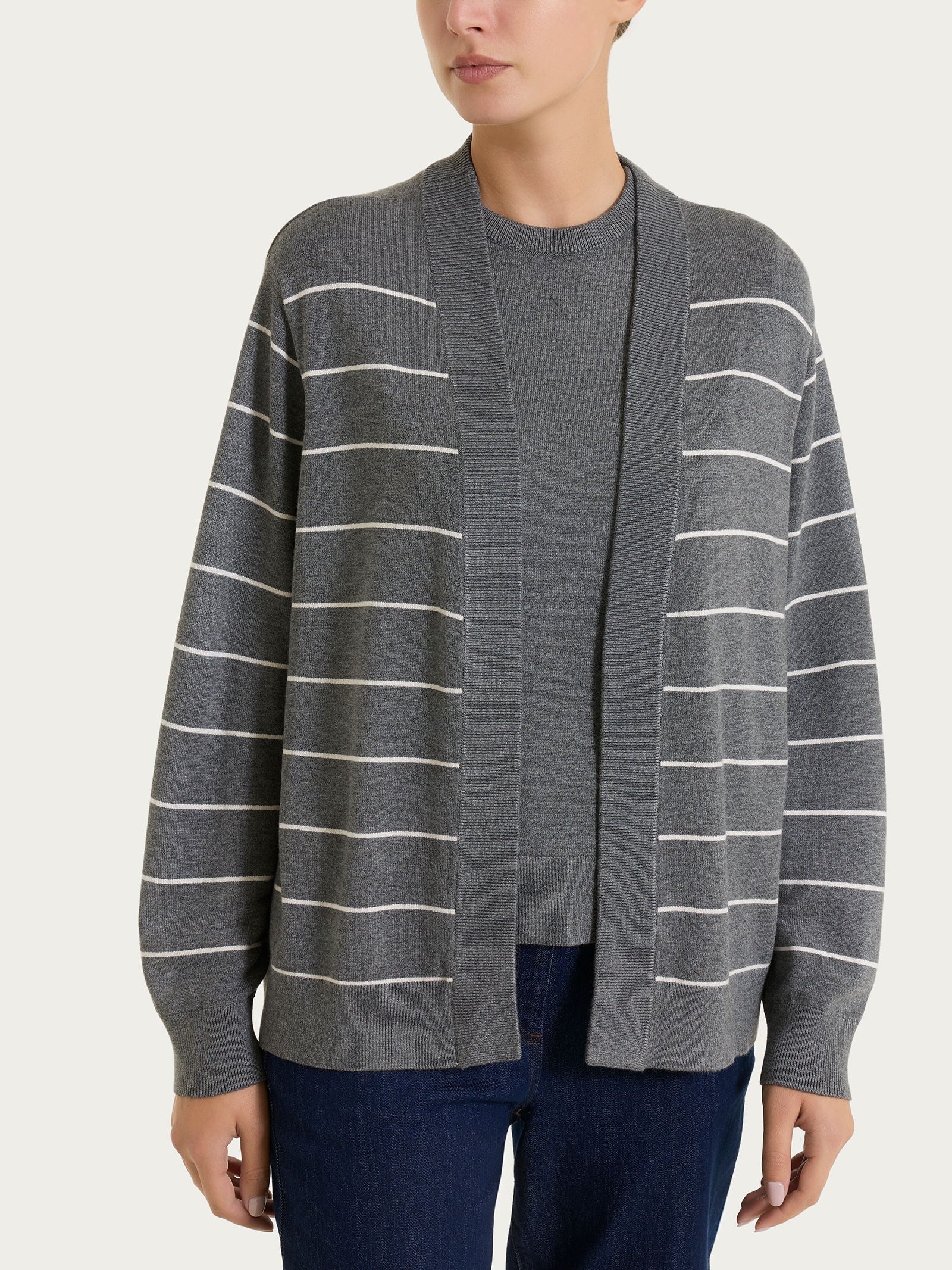 Cardigan aperto con righe fini Four Seasons Neri Donna - Ragno