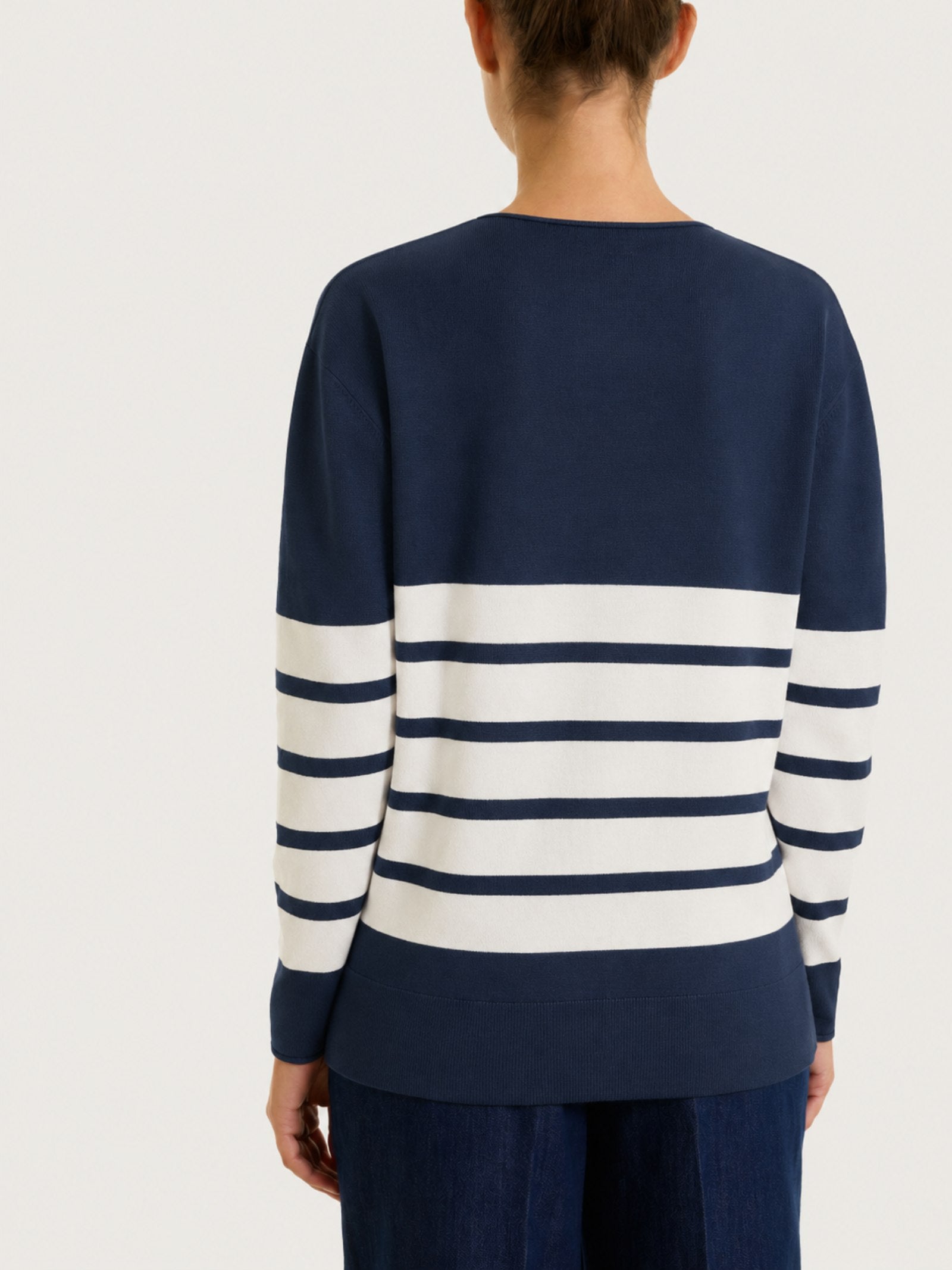 Maglia girocollo con righe piazzate Four Seasons Blu Donna - Ragno