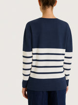 Maglia girocollo con righe piazzate Four Seasons Blu Donna - Ragno