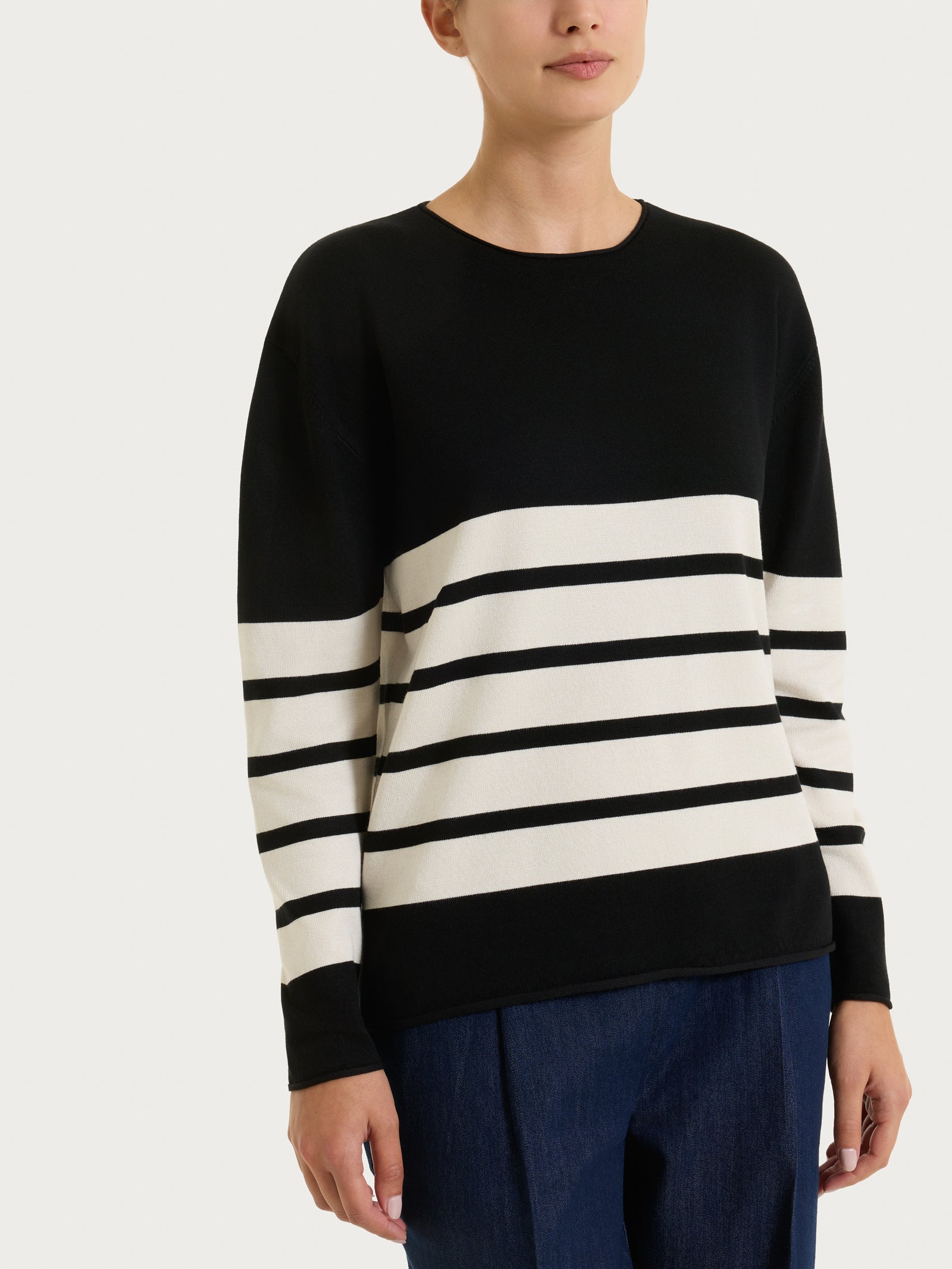 Maglia girocollo con righe piazzate Four Seasons Neri Donna - Ragno