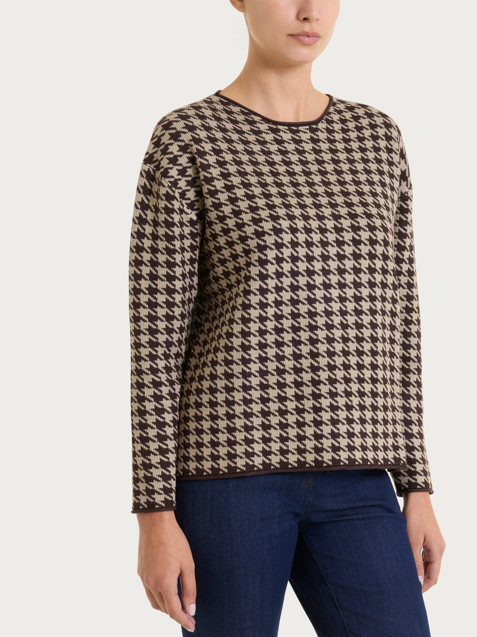 Maglia girocollo con fantasia pied de poule Four Seasons Marroni Donna - Ragno