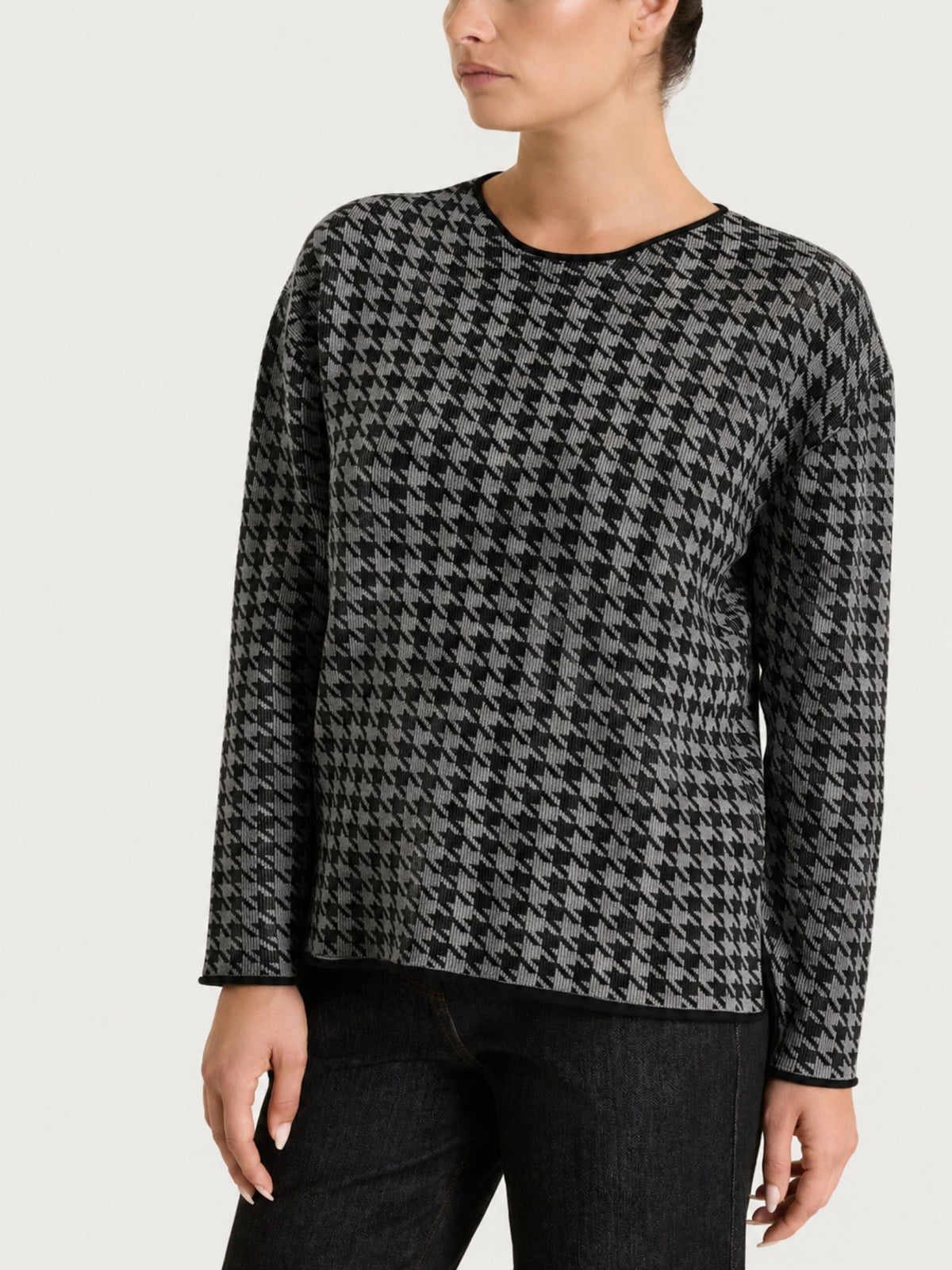 Maglia girocollo con fantasia pied de poule Four Seasons Neri Donna - Ragno