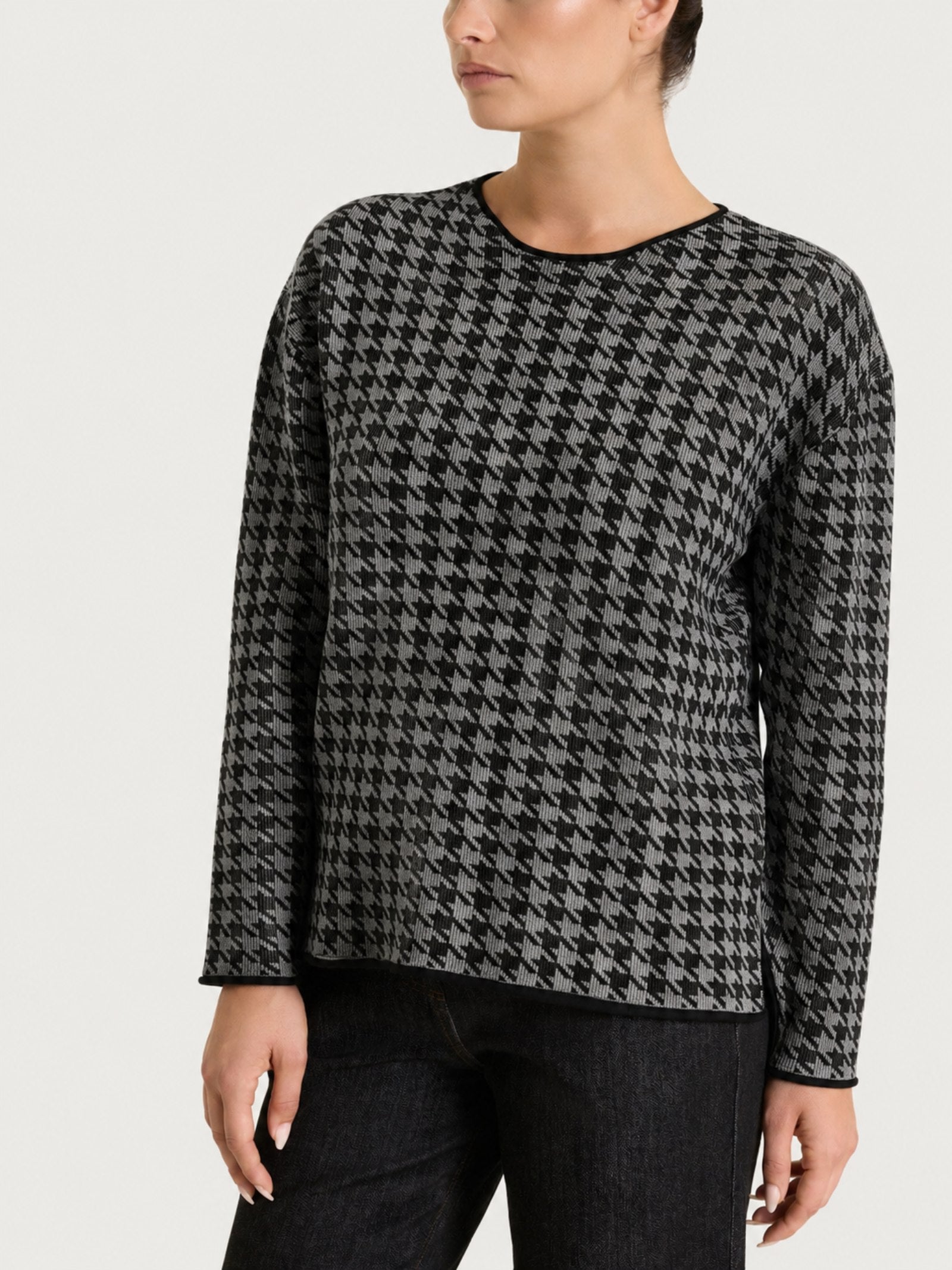 Maglia girocollo con fantasia pied de poule Four Seasons Neri Donna - Ragno