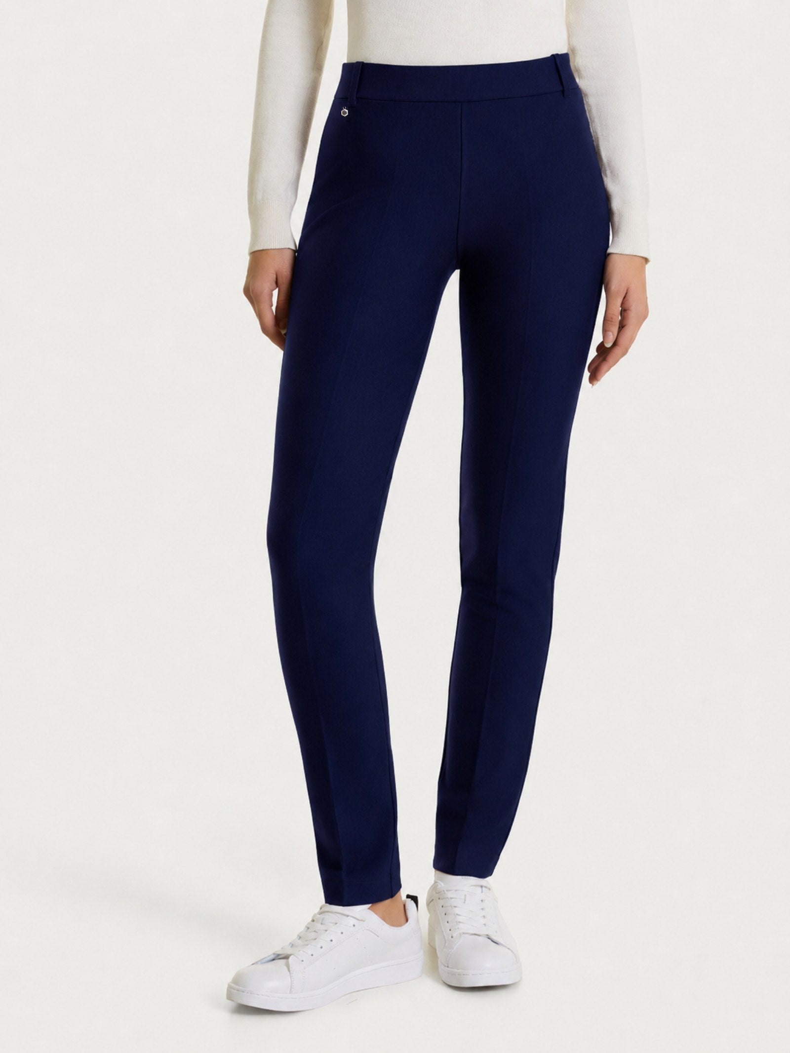 Pantalone a sigaretta con passanti in Compact Blu Donna - Ragno