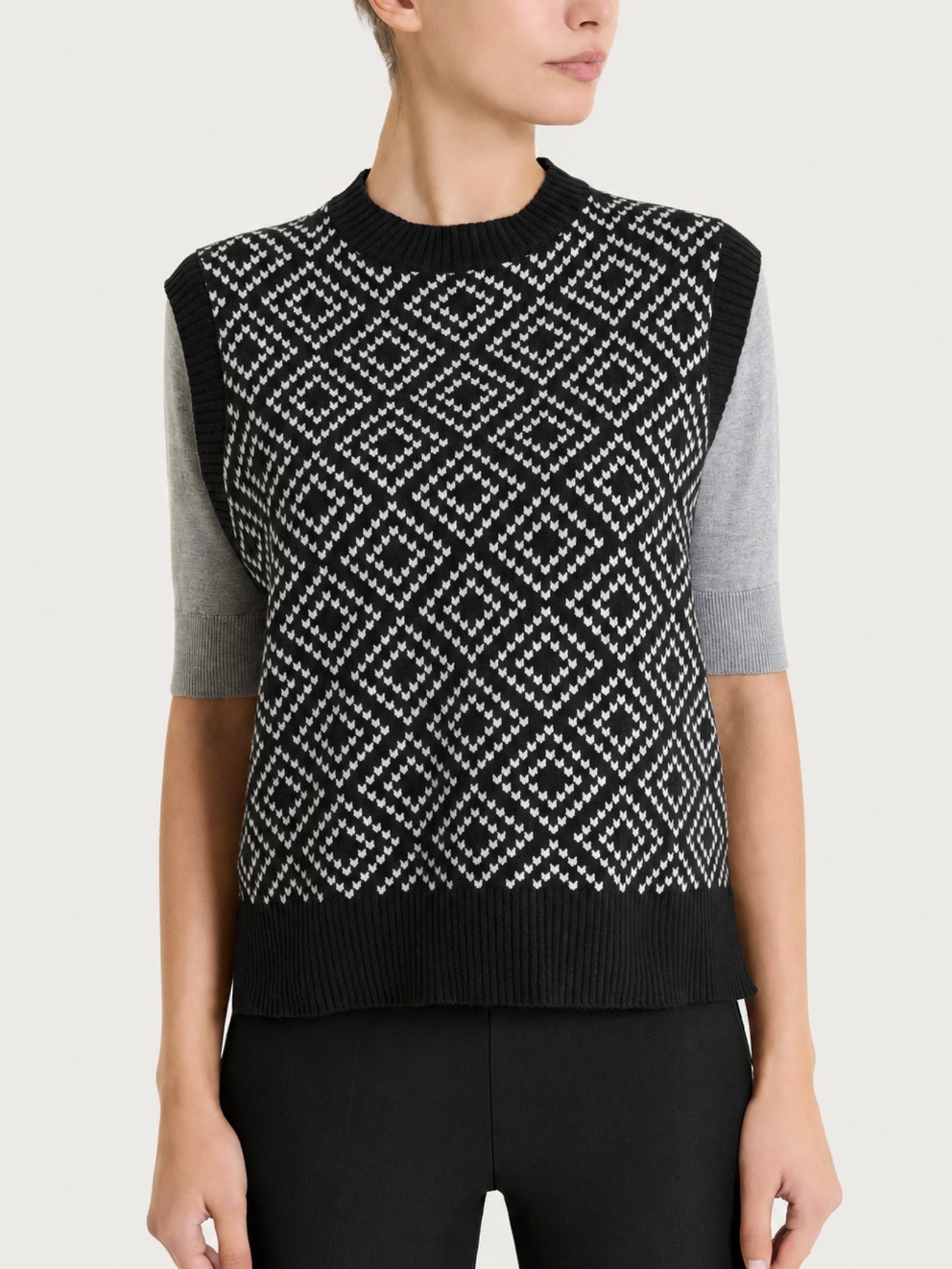 Maglia smanicata a rombi in Soft Wool Neri Donna - Ragno