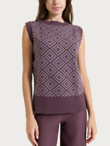 Maglia smanicata a rombi in Soft Wool Viola Donna - Ragno
