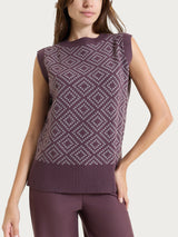 Maglia smanicata a rombi in Soft Wool Viola Donna - Ragno
