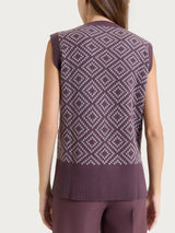 Maglia smanicata a rombi in Soft Wool Viola Donna - Ragno